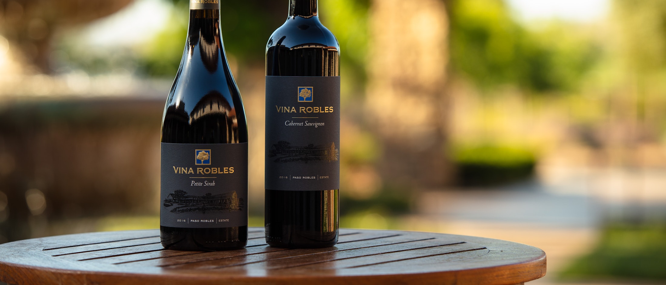 Vina Robles Petite Sirah and Cabernet Sauvingon bottles on a table